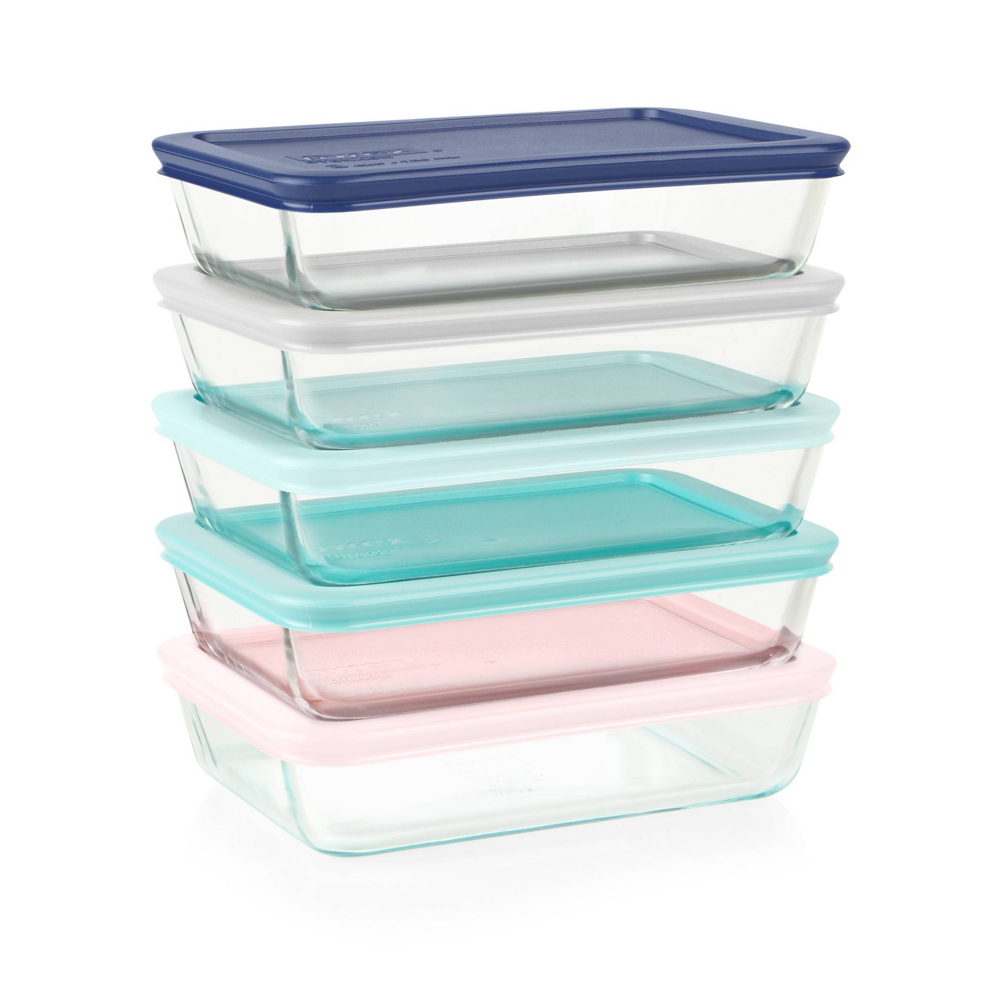 Pyrex 10pc Glass Meal Prep Set: Clear Glass Food Storage Containers with Plastic Lids, Dishwasher-Safe