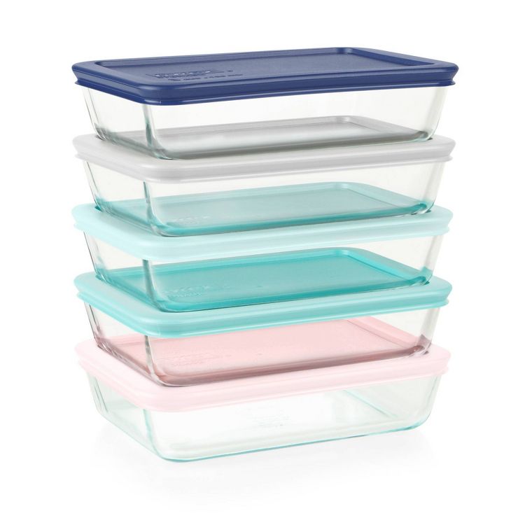 Pyrex 10pc Glass Meal Prep Set: Clear Glass Food Storage Containers with Plastic Lids, Dishwasher-Safe, 1 of 7