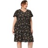 Agnes Orinda Women's Plus Size V Neck Elastic Waist Ditsy Floral At Knee A Line Dresses - 3 of 4