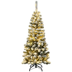 4.5ft Snow Flocked Pencil Christmas Tree - 242 Tips, 150 Warm LEDs, Premium PVC, Sturdy Metal Stand - 1 of 4