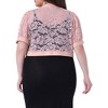 Agnes Orinda Women's Plus Size Short Sleeve Sheer Floral Lace Open Front Cropped Cardigans - 4 of 4