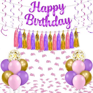 KatchOn, Pink and Purple Birthday Decorations - Huge, Pack of 66 | Purple Happy Birthday Banner, Girl Birthday Decorations - 1 of 4