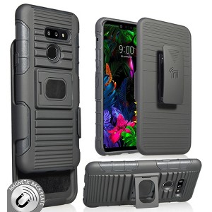 Nakedcellphone Combo for LG G8 ThinQ - Ring Grip/Stand Case and Belt Clip Holster - Black - 1 of 4