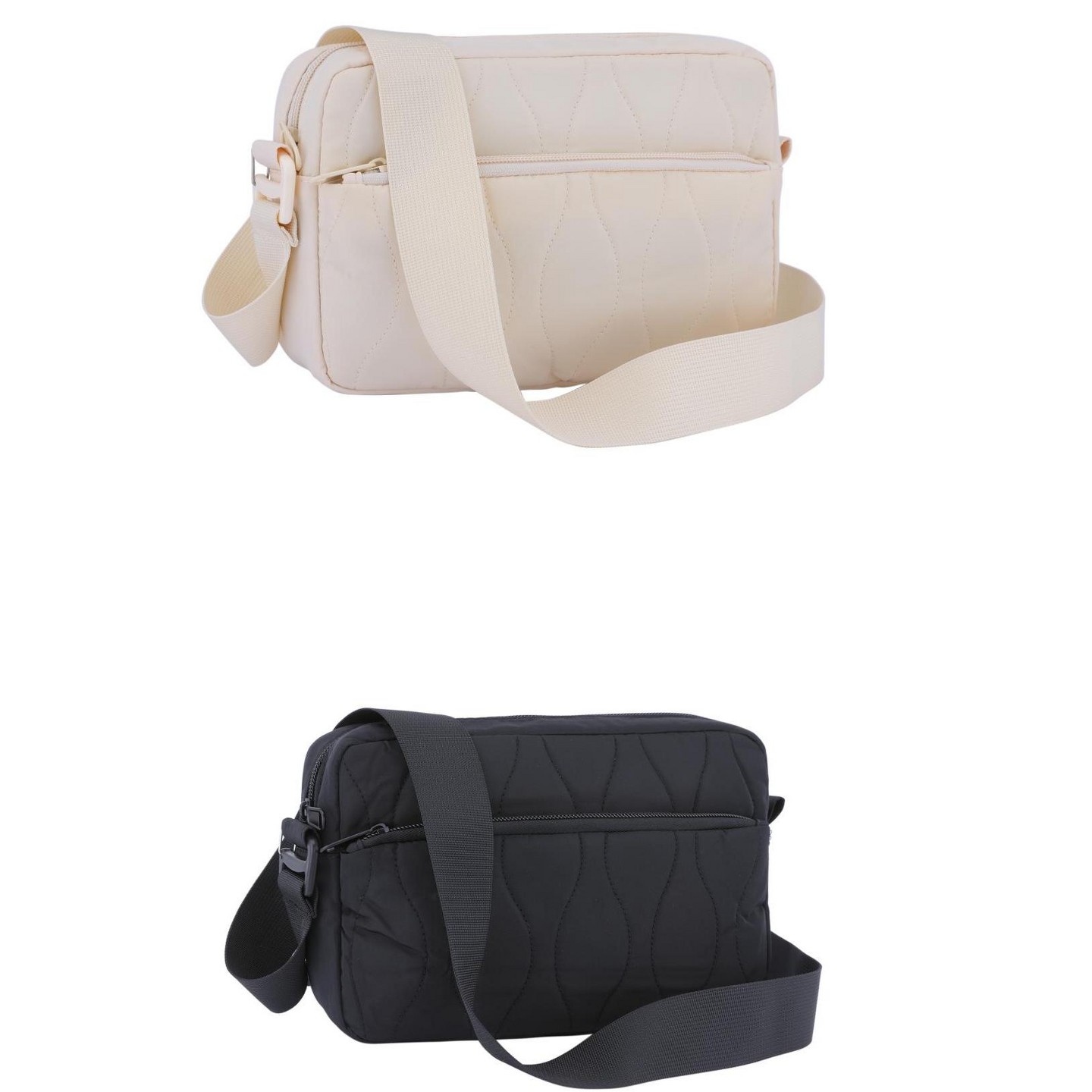 Сумки INSPIRE CHIC 2 Packs Crossbody for Women Travel Purse Puffy Shoulder Handbag with Adjustable Strap Beige/Black 9.4*2.4*6.1 inches, цвет: Бежевый — фото 1