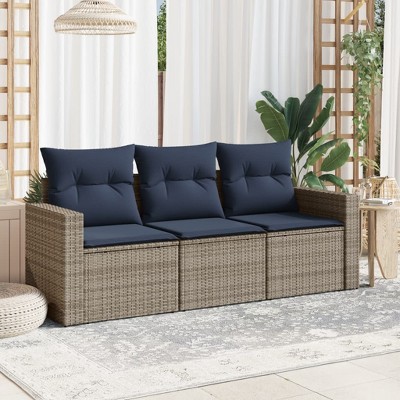 3 Piece Patio Sofa Set with Cushions Poly Rattan vidaXL