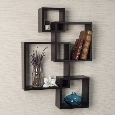 Espresso Wood Floating Cube Wall Shelf, 4-Shelf Unit