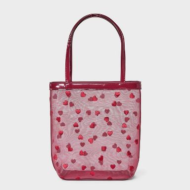 Valentine's Day Heart Embroidered Mesh Tote Handbag - A New Day™ Red