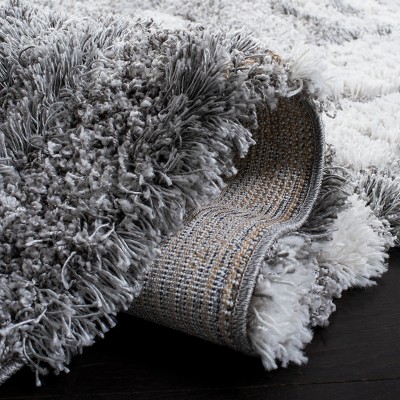 Gray and Ivory Abstract Shag Square Area Rug