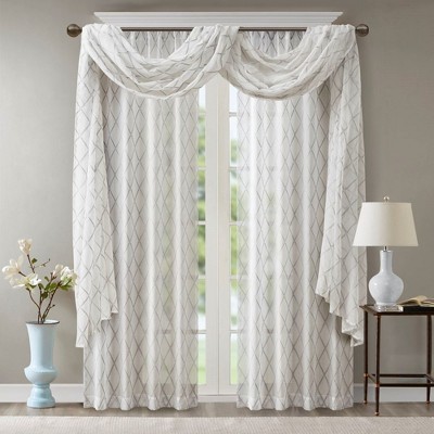 Diamond Pattern Tassel Trim Draping Window Valance, Lightweight Fabric Soft Sheer Valance for Elegant Decor Style
