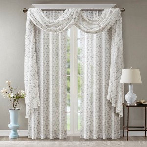 Diamond Pattern Tassel Trim Draping Window Valance, Lightweight Fabric Soft Sheer Valance for Elegant Decor Style - 1 of 4