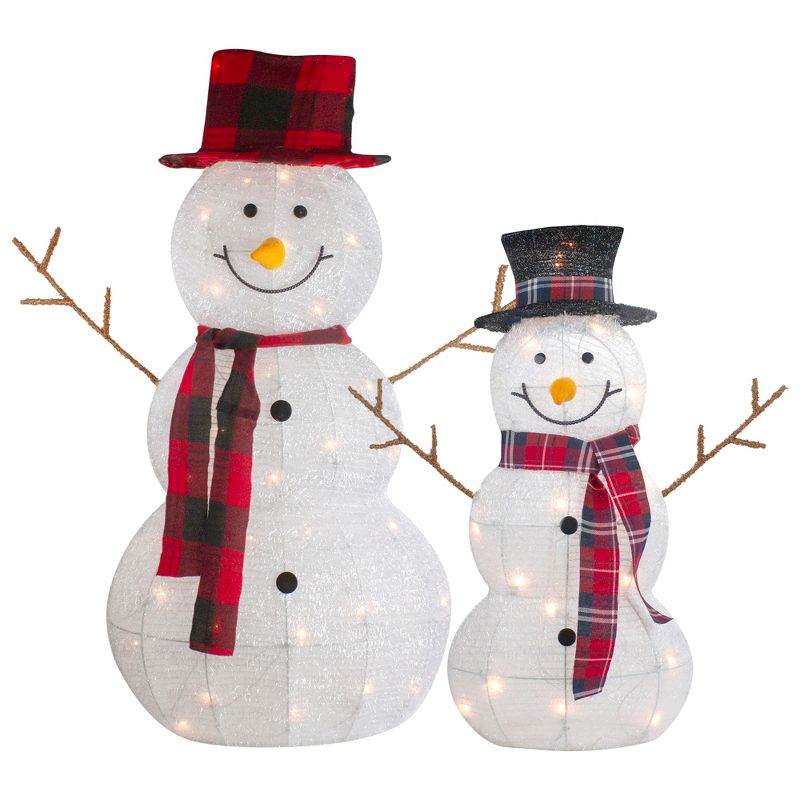 Northlight Set of 2 Lighted Tinsel Snowmen Family Christmas Yard Decorations, 1 of 9