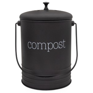 AuldHome Design Enamelware Compost Bin, Farmhouse Compost Can Set w/ Lid and Filters, 1.3 Gallon - 1 of 4