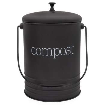 AuldHome Design Enamelware Compost Bin, Farmhouse Compost Can Set w/ Lid and Filters, 1.3 Gallon