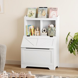 Kids Toy Storage Organizer, Kids Bookshelf and Toy Storage with Flip-Top Lid and Cubby, Wood Kids Bookcases Fit for Playroom, Children's Room, Bedroom - 1 of 4