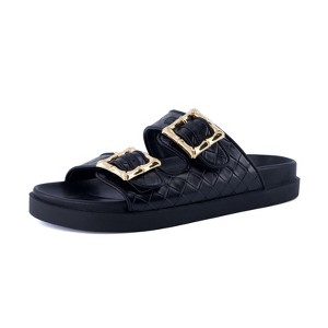 CUSHIONAIRE Loft Women’s Slide Sandal – Double Buckle Slip-On with Woven Detail, Adjustable Straps & Memory Foam - 1 of 4