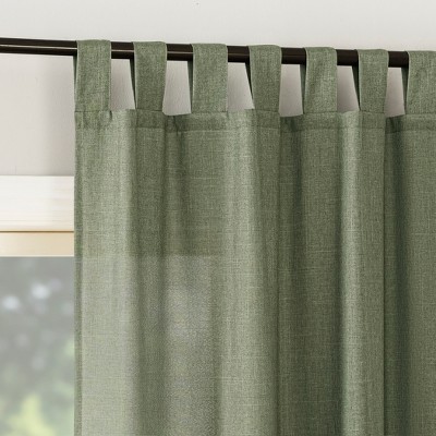 Moss Green Heathered Texture Tab Top Light-Filtering Curtain Panel, 40" x 95"