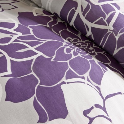 California King Gray and Purple Floral Cotton Comforter Set