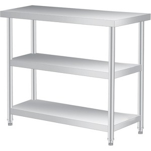 Nasitip Silver Stainless Steel Work Table with 3 Shelves and Optional Wheels, Commercial Prep Table for Kitchen, Garage, Restaurant - 1 of 4