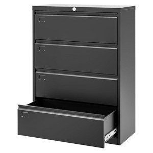 4-Drawer Lateral File Cabinet with Lock – Heavy-Duty Steel Office Storage for Letter, Legal & A4 Documents, Black - 1 of 4