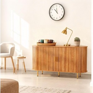 Fluted Side board, Buffet Cabinet, Tambour Sliding Doors Coffee Bar| TV Stand Power Outlet Media Console - 1 of 4