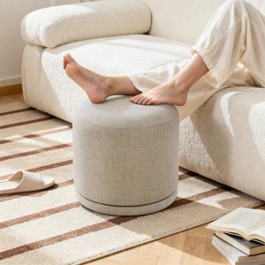 Bekrvio Swivel Round Pouf Ottoman,Acacia Wood Frame Linen Vanity Stool & Foot Rest, Small Coffee Table Ottoman for Living Room/Bedroom - 1 of 4