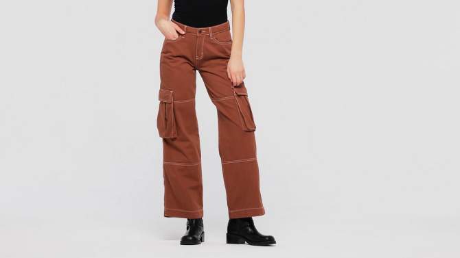 Women's Mid-Rise Cargo Baggy Wide Leg Utility Jeans - Wild Fable™ Brown Wash, 6 of 9, play video