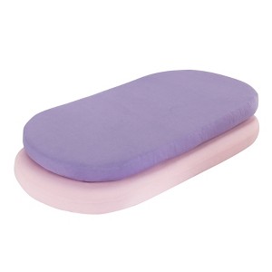 Everyday Kids 2-Pack Bassinet Sheets - 100% Cotton Jersey Knit Purple & Pink Fitted Sheets for Baby Girl; Fits Oval & Rectangle Mattresses - 1 of 4