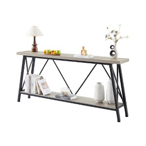 UNISOAR 70.9 Inch Extra Long Sofa Console Table Console Sofa Entryway Table with 2 Tier Storage Shelves - 1 of 3