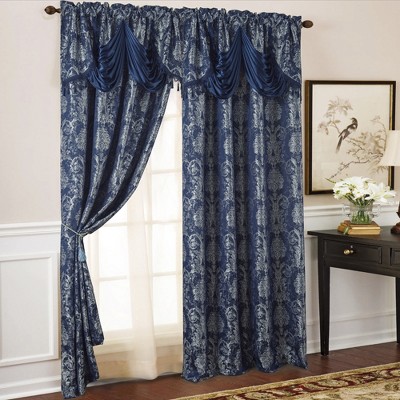 Ramallah Trading Gloria Floral/Damask Textured Jacquard 54 x 84 in Single Rod Pocket Curtain Panel w/ Attached 18 in Valance