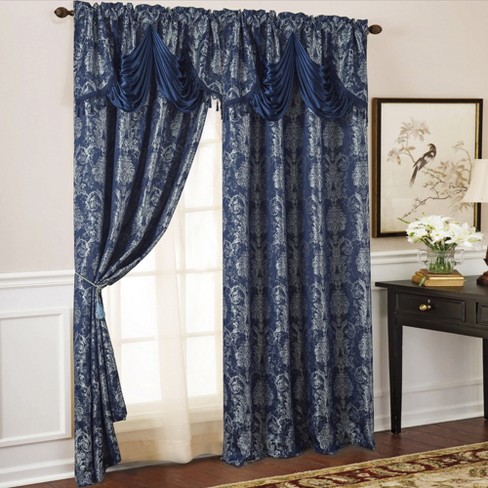 Ramallah Trading Gloria Floral Damask Textured Jacquard Single Rod Pocket Curtain Panel 54 X 84 Blue Target