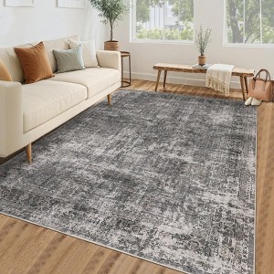 Washable Area Rug for Living Room & Bedroom – Non-Slip Vintage Floral Accent Carpet, Low Pile, Stain Resistant - 1 of 4