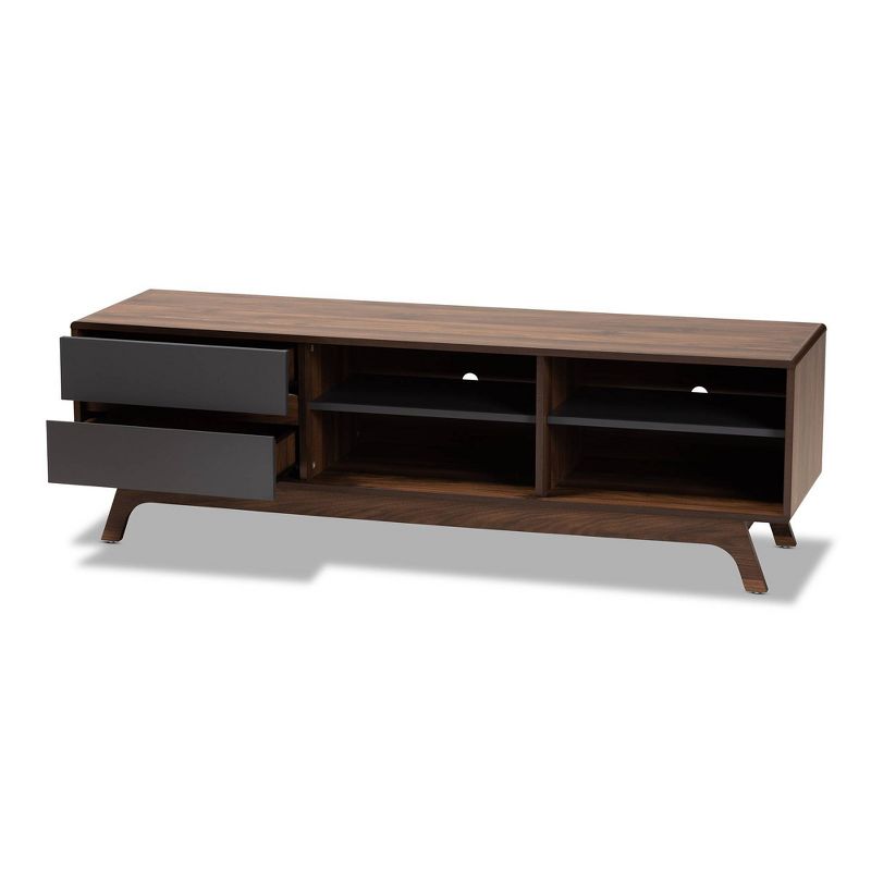 2 Drawer Koji Two-Toned Wood TV Stand for TVs up to 65&#34; Gray/Walnut - Baxton Studio, 3 of 10