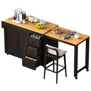 Vynxaria 74.8" Kitchen Island - Extendable Dining Table, 3 Drawers, 2-Door Cabinet,Black - 1 of 4