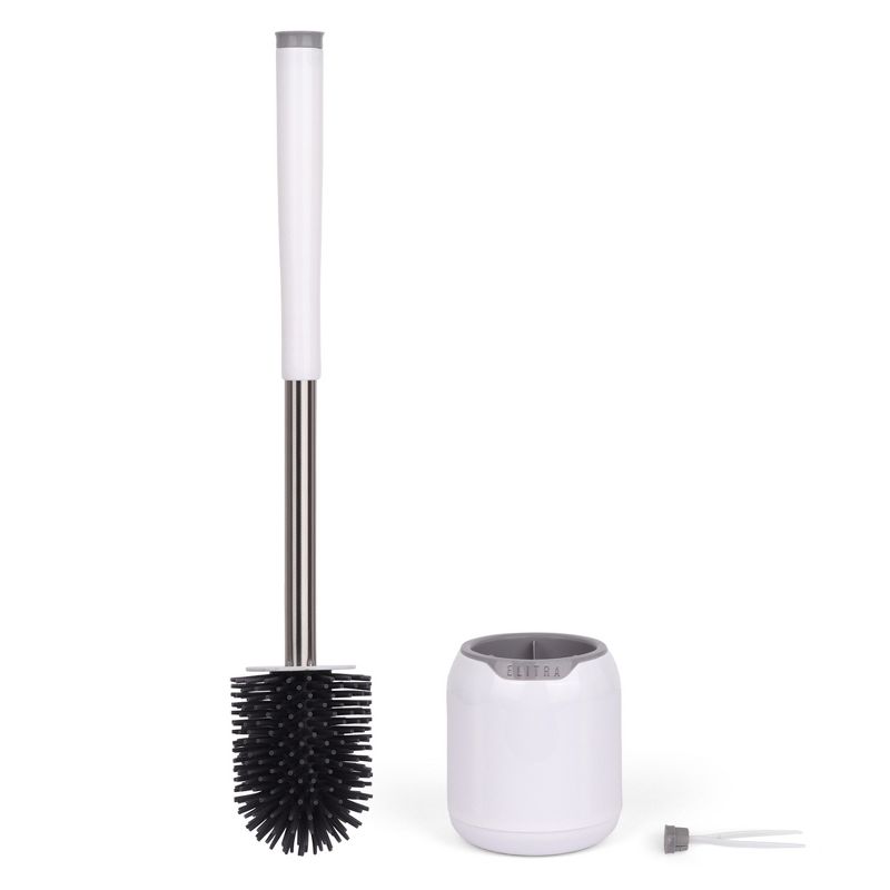 Silicone Bristles Toilet Brush and Holder Set with Tweezers - White - by ELITRA HOME,, 2 of 8
