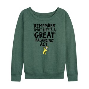 Women's - Dr. Seuss - Life Great Balancing Act Lightweight French Terry Wide Neck Long Sleeve Shirt - 1 of 4