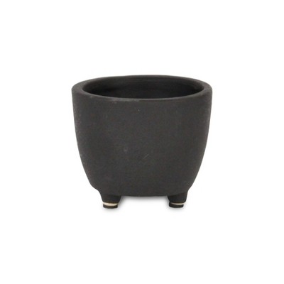 Cheung's Parlo Raised Textured Round Ceramic Pot- Small - Dark Gray