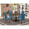 HomeStock 5-Piece Distressed Jacobean Finish Solid Wood Top Dining Table with 4 Parson Chair - 2 of 4