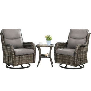 Buenhomino 3 Pieces Patio Bistro Set Outdoor Swivel Rocker Patio Chairs with Side Table Patio Furniture for Deck Porch Garden Balcony Poolside - 1 of 4