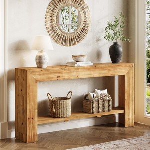 Tribesigns Solid Wood Entryway Table, 63" Console Table with Storage, Narrow Sofa Table Behind Couch for Entryway, Living Room, Hallway - 1 of 4