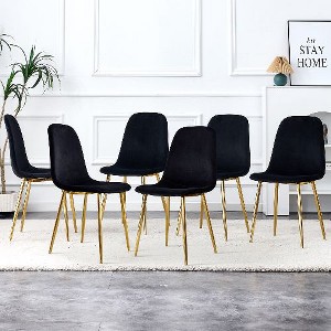 Kumasinova Set of 4 Modern Medieval Linen Fabric Dining Chair with Black Metal Legs, Anti-Slip Pads,Farmhouse Kitchen Chair, Upholstered Armless Chair - 1 of 4