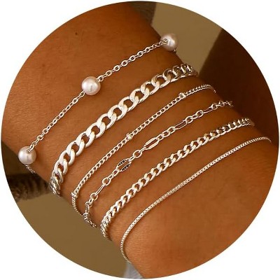 Gold Bracelets for Women, 14K Dainty Gold Plated Stackable Bracelets for Women Trendy Waterproof CZ Tennis Bracelet Set