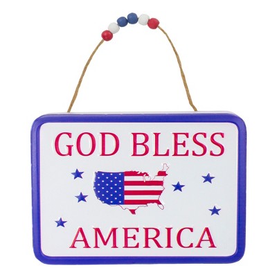 Northlight 8.75" Metal Patriotic "GOD BLESS AMERICA" Sign with Stars Wall Decor