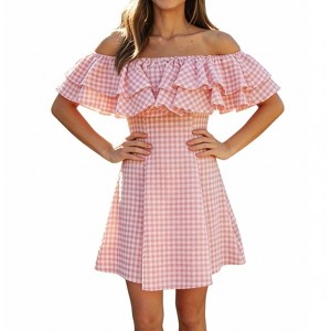 white christmas dresses Garden Tea Party Pink Checkered Babydoll Dress