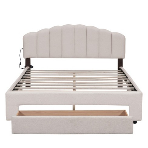 Gray Teddy Fleece Queen Size Upholstered Platform Bed Featuring a Drawer - image 1 of 4