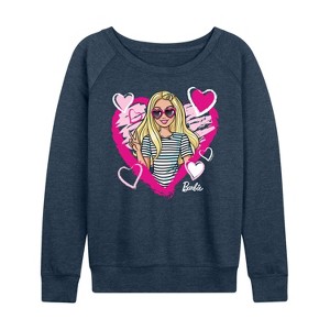 Women's - Barbie - Sketchy Hearts Barbie Lightweight French Terry Wide Neck Long Sleeve Shirt - 1 of 4