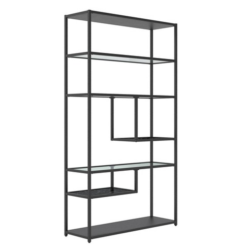 Ezra Matte Black Metal and Glass Etagere Shelf by World Market