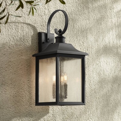 24" Black and Bronze Traditional Lantern Style Outdoor Wall Light