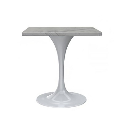 LeisureMod Verve 27" Square Dining Table - Modern Resin Top with White Steel Pedestal Base Accent Side Table for Contemporary Kitchen and Home