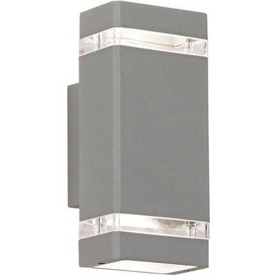 Possini Euro Design Modern Outdoor Wall Sconce Fixture Matte Silver 10 1/2" Clear Glass Up Down for Exterior House Porch Patio