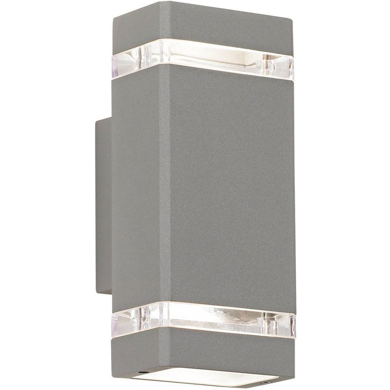 Possini Euro Design Modern Outdoor Wall Light Fixture Matte Silver Up Down 10 1/2" for Post Exterior Barn Deck House Porch Yard Patio Home Outside, 1 of 10